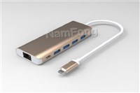 USB Type C to 4*USB 3.0 HUB+RJ45+PD 鋁殼 Type-c擴展器